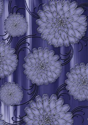 Dark Blue Painted Big Floral A4 Backing Paper