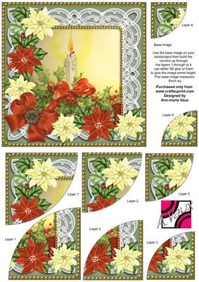 Red Poinsettia Candle 6in Duo Corner Stacker