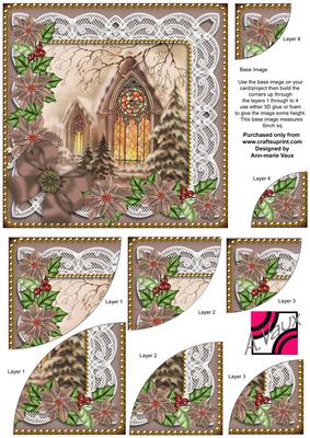 Church Window Poinsettia 6in Duo Corner Stacker