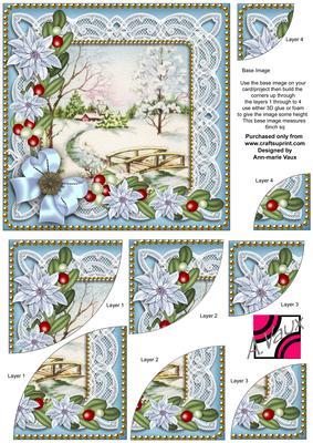 Pretty Snow Scene Blue Poinsettia 6in Duo Corner Stacker