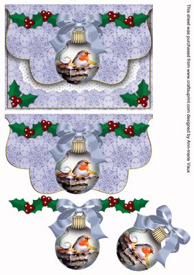 Blue Robin Bauble Flap Decoupage Step by Step Sheet