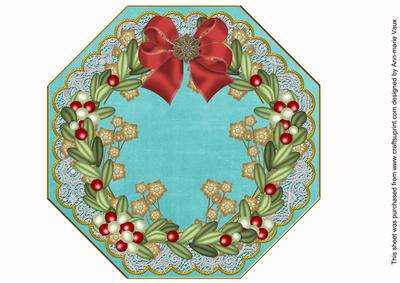 Mistletoe Gold Teal Lace Octagon 8inch Picture Sheet