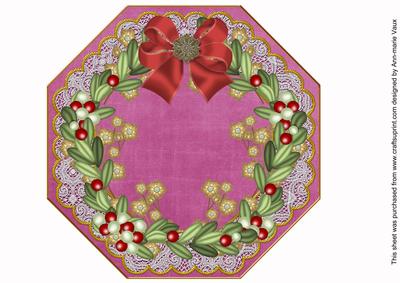 Mistletoe Gold Cerise Lace Octagon 8inch Picture Sheet