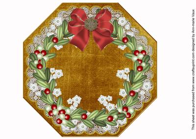 Mistletoe White Dark Gold Lace Octagon 8inch Picture Sheet