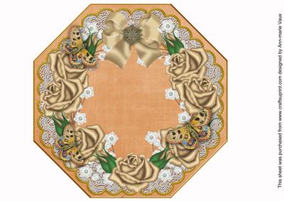 Coffee Roses Burnt Orange Lace Octagon 8inch Picture Sheet