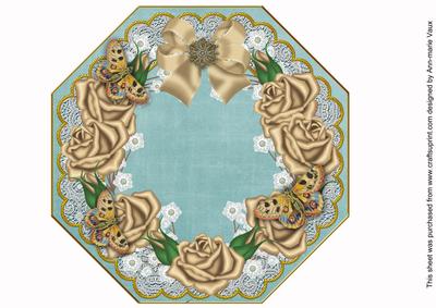 Coffee Roses Dusky Teal Lace Octagon 8inch Picture Sheet
