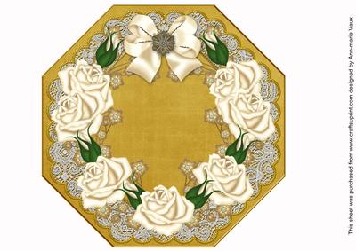 Cream Roses Gold Lace Octagon 8inch Picture Sheet