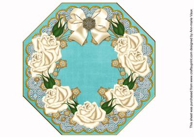 Cream Roses Teal Lace Octagon 8inch Picture Sheet