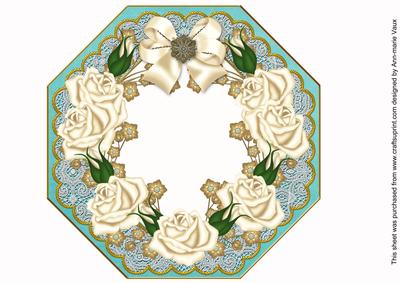 Cream Roses Teal Lace Octagon 8inch Frame Sheet