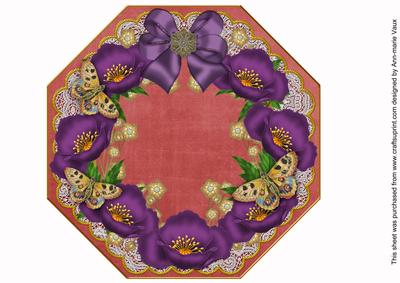 Deep Purple Poppy Red Lace Octagon 8inch Picture Sheet