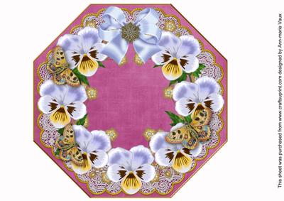 Pale Blue Pansy Cerise Lace Octagon 8inch Picture Sheet