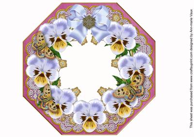 Pale Blue Pansy Cerise Lace Octagon 8inch Frame Sheet