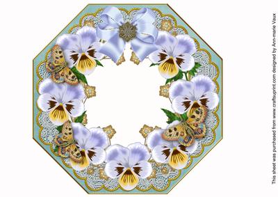Pale Blue Pansy Dusky Teal Lace Octagon 8inch Frame Sheet