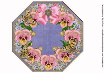 Pink Pansy Blue Lace Octagon 8inch Picture Sheet