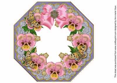 Pink Pansy Blue Lace Octagon 8inch Frame Sheet