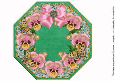 Pink Pansy Green Lace Octagon 8inch Picture Sheet