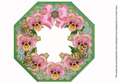 Pink Pansy Green Lace Octagon 8inch Frame Sheet