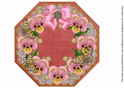 Pink Pansy Red Lace Octagon 8inch Picture Sheet
