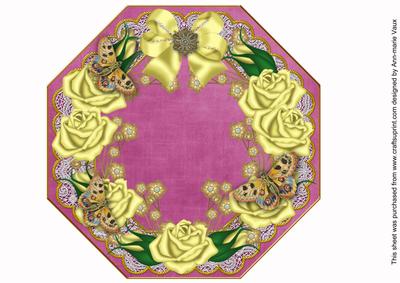 Lemon Roses Cerise Lace Octagon 8inch Picture Sheet