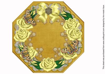 Lemon Roses Gold Lace Octagon 8inch Picture Sheet