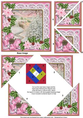 Snow Scene Pink Poinsettia 5in Triangle Spiral Stacker