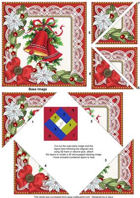 Christmas Bells Poinsettia 5in Triangle Spiral Stacker