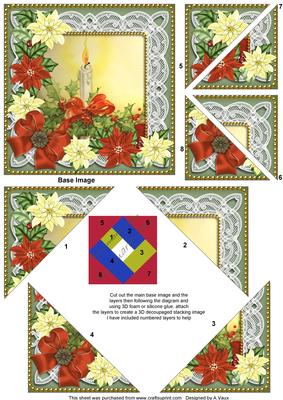Red Poinsettia Candle 5in Triangle Spiral Stacker