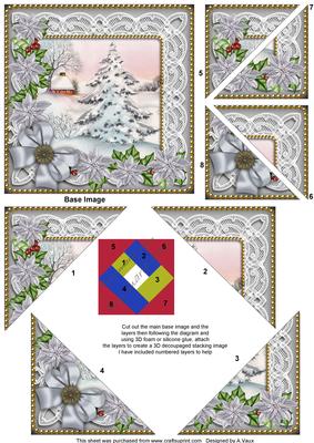 Pink Snow Tree Silver Poinsettia 5in Triangle Spiral Stacker