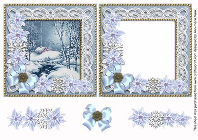 Blue Winter Walk Poinsettia Reverse Decoupage Step by Step