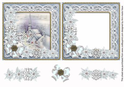 Blue Church Poinsettia Reverse Decoupage Step by Step