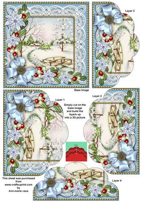 Pretty Snow Scene Blue Poinsettia 5in Scallop Bottom Stacker
