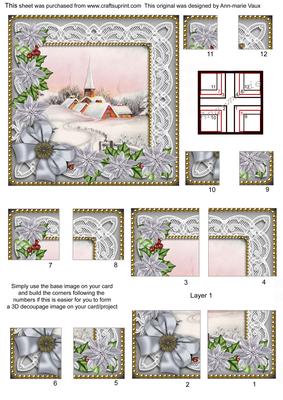 Pink Church Silver Poinsettia 5in Quad Corner Stacker