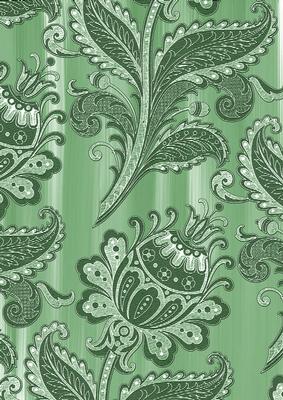 Mid Green Big Floral Painted Wallpaper A4 Backing Paper