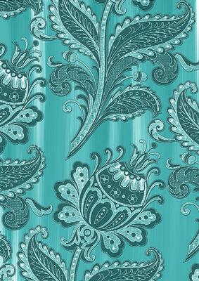 Teal Big Floral Painted Wallpaper A4 Backing Paper