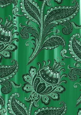 Dark Green Big Floral Painted Wallpaper A4 Backing Paper