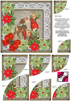Feeding Reindeer Poinsettia 6in Duo Corner Stacker
