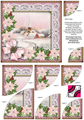Pink Snow Church Poinsettia 6in Duo Corner Stacker