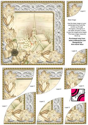 Cream Village Church Poinsettia 6in Duo Corner Stacker