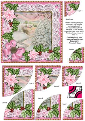 Snow Scene Pink Poinsettia 6in Duo Corner Stacker