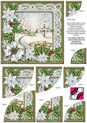 Pretty Snow Scene Green Poinsettia 6in Duo Corner Stacker