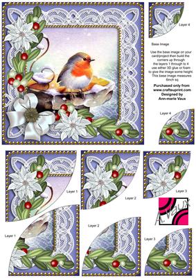 Blue Robin Flake Poinsettia 6in Duo Corner Stacker
