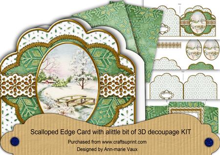 Pretty Snow Scene Green Anglaise Scallop Step by Step Kit