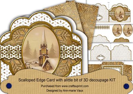 Snow Steeple Bronze Anglaise Scalloped 3D Decoupage Card Kit