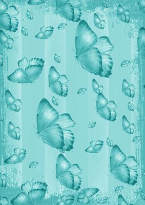 Teal Butterfly Painted Dolly Stripe A4 Backing Paper