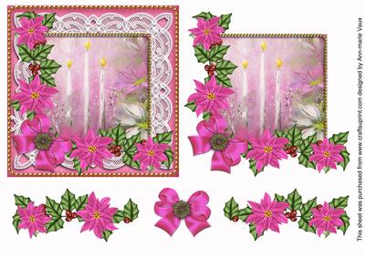 Pink Candles Poinsettia Decoupage Step by Step Sheet