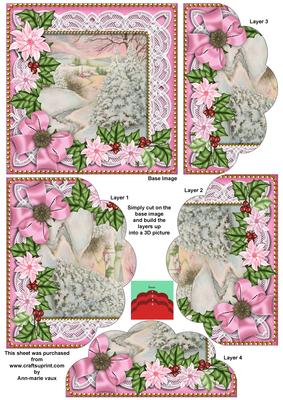Snow Scene Pink Poinsettia 5in Scallop Bottom Stacker