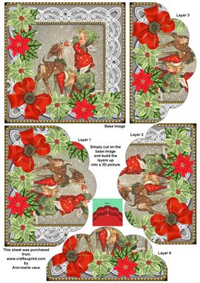 Feeding Reindeer Poinsettia 5in Scallop Bottom Stacker
