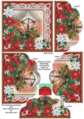 Christmas Lantern Red Poinsettia 5in Scallop Bottom Stacker