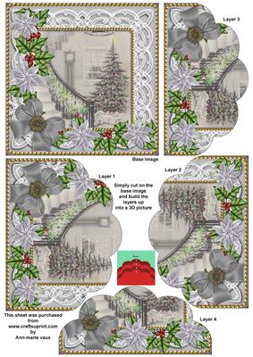 Grey Christmas Tree Poinsettia 5in Scallop Bottom Stacker