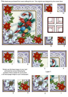 Christmas Candycane Poinsettia 5in Quad Corner Stacker